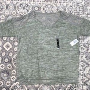 RELAXED FIT SUPER SOFT PLUSH V-NECK LACE YOKE DOLMAN TOP